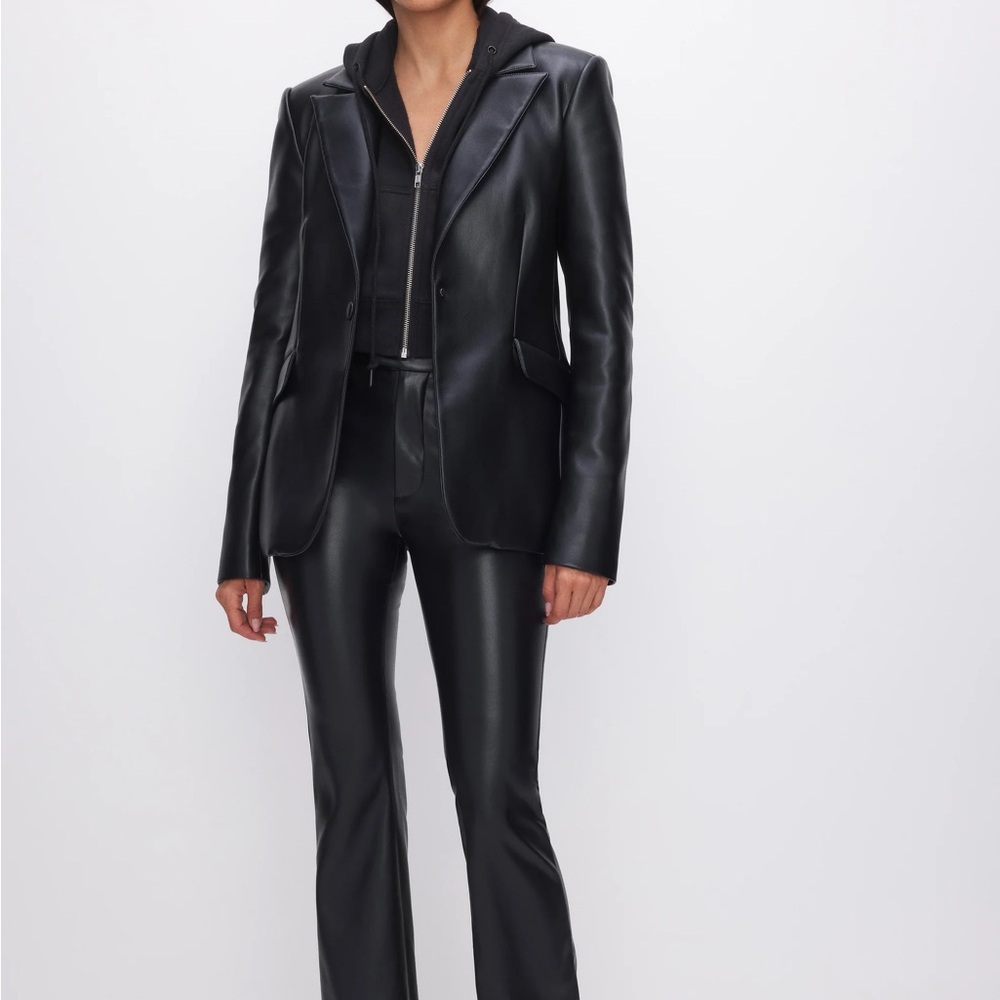 Good American Faux Leather Black Blazer Size 7/4X
